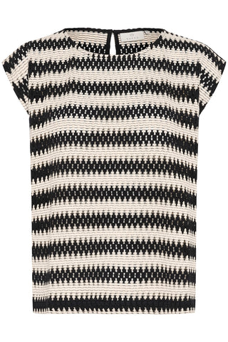 Molin Sleeveless Lace Top in Black-and-Broken-White Stripe