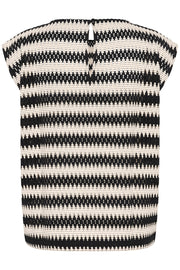 Molin Sleeveless Lace Top in Black-and-Broken-White Stripe
