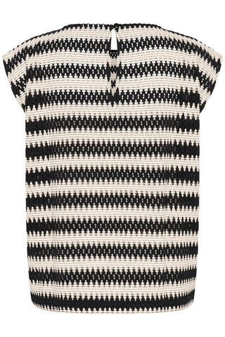 Molin Sleeveless Lace Top in Black-and-Broken-White Stripe