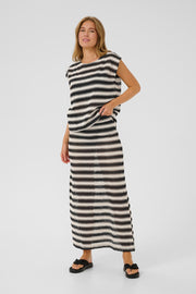 Molin Sleeveless Lace Top in Black-and-Broken-White Stripe