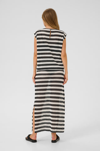 Molin Sleeveless Lace Top in Black-and-Broken-White Stripe