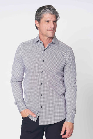 Long Sleeve Casual Shirt in Grey Geometric Print
