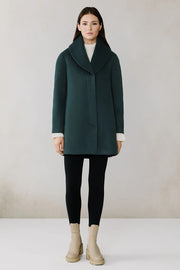 Elsa Wool Shawl Collar Coat in Midnight Forest