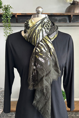 Patterned Scarf in Olive Black Forest