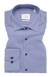 Long-Sleeved Modern Fit Dress Shirt in Blue Print