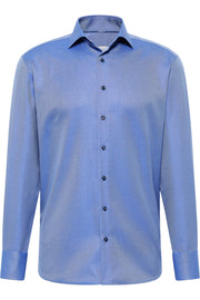 Long-Sleeved Modern Fit Dress Shirt in Blue Bird's-Eye Print