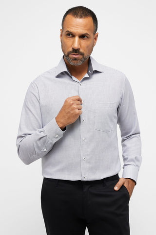 Long-Sleeved Modern Fit Dress Shirt  in Anthracite Tattersall Check