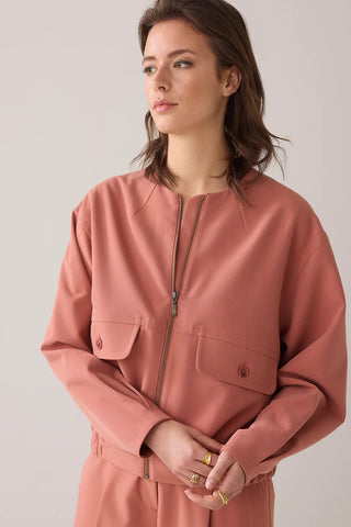 Soft Blouson Jacket With Flap Pockets in Sepia Blush
