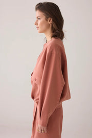 Soft Blouson Jacket With Flap Pockets in Sepia Blush