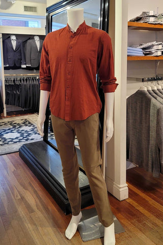 Alonso Mandarin-Collared Shirt in Rust