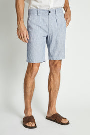 Buris Cotton-Linen Shorts in Navy-White Railroad Stripe