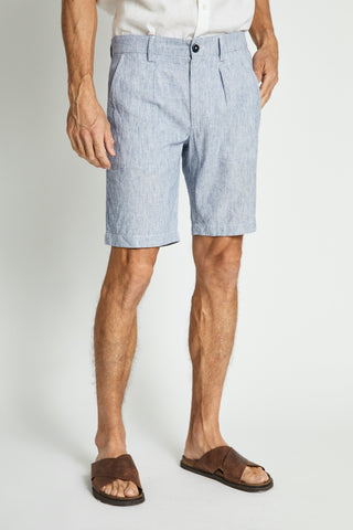Buris Cotton-Linen Shorts in Navy-White Railroad Stripe
