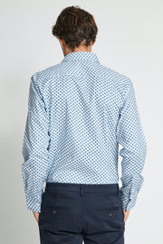 Barry Long-Sleeved Sport Shirt in Light Blue Print