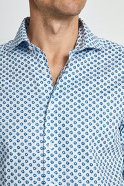 Barry Long-Sleeved Sport Shirt in Light Blue Print