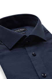 Deion Long-Sleeved Sport Shirt in Navy Pindots