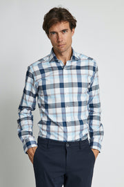 Newton Long-Sleeved Sport Shirt in Blue Plaid