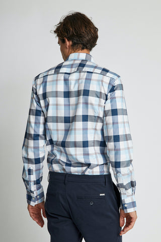 Newton Long-Sleeved Sport Shirt in Blue Plaid