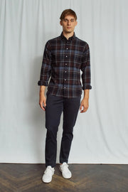 Tethys Long-Sleeved Sport Shirt in Brushed Navy Plaid