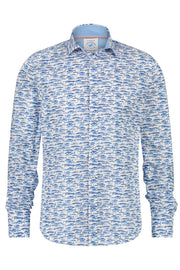 Long-Sleeved Sport Shirt With Fish Print in Blue