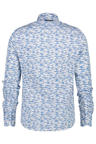 Long-Sleeved Sport Shirt With Fish Print in Blue
