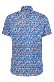 Short-Sleeved Sport Shirt With Cactus Print in Jeans Blue