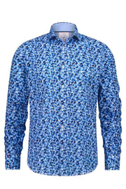 Long-Sleeved Shell Print Shirt in Jean Blue