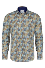 Long-Sleeved Sport Shirt in Light Blue Wild Life Print