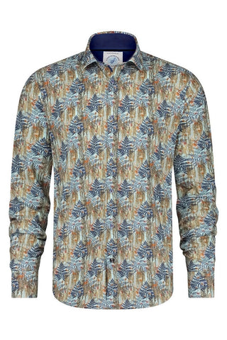 Long-Sleeved Sport Shirt in Light Blue Wild Life Print