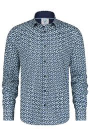 Long-Sleeved Sport Shirt in Night-Sky Blue Artistic Minimal Print