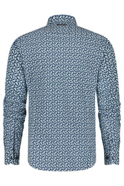 Long-Sleeved Sport Shirt in Night-Sky Blue Artistic Minimal Print