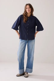 Cotton Stretch Blouse in Midnight Blue