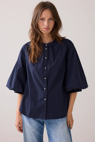 Cotton Stretch Blouse in Midnight Blue