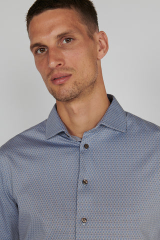 Marc Long-Sleeved Sport Shirt in Blue-Walnut Geoprint