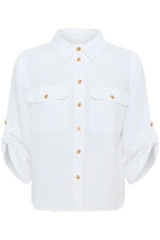 Rayani  Linen-Blend Long-Sleeved Shirt in Bright White