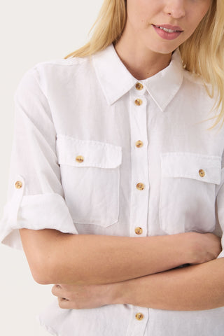 Rayani  Linen-Blend Long-Sleeved Shirt in Bright White