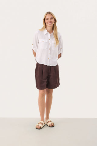 Rayani  Linen-Blend Long-Sleeved Shirt in Bright White