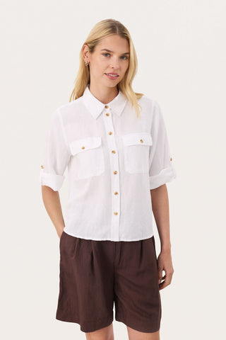 Rayani  Linen-Blend Long-Sleeved Shirt in Bright White