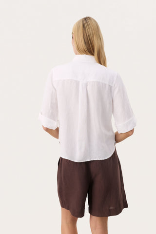 Rayani  Linen-Blend Long-Sleeved Shirt in Bright White