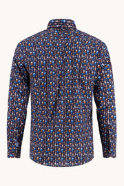 Long Sleeve Casual Shirt in Navy Bottle Row Print