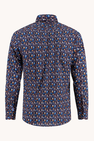 Long Sleeve Casual Shirt in Navy Bottle Row Print