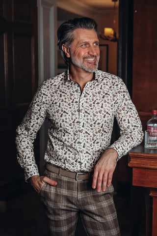 Long Sleeve Casual Shirt in Chocolate Brown Chess Print