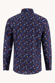 Long Sleeve Casual Shirt in Navy Guitar Print