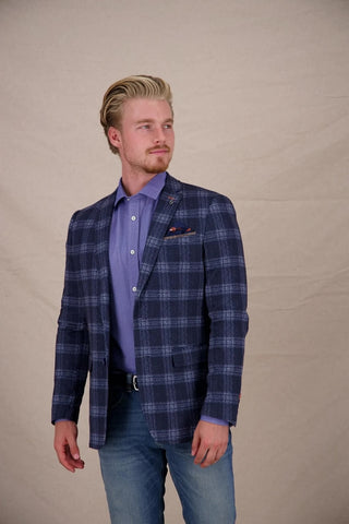 Travel Windowpane Sport Coat in Classic Blue