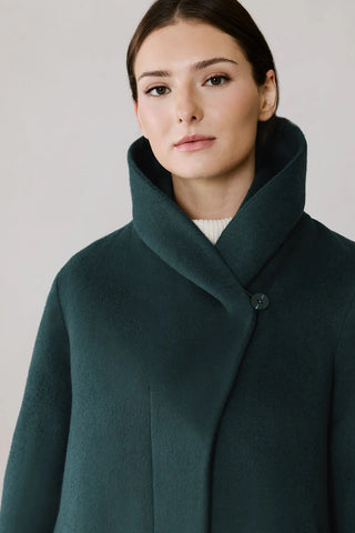 Elsa Wool Shawl Collar Coat in Midnight Forest