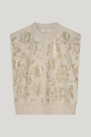 Sleeveless Embellished Sweatshirt in Pebble Beige