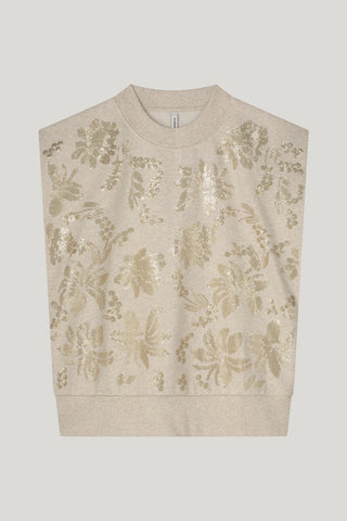 Sleeveless Embellished Sweatshirt in Pebble Beige