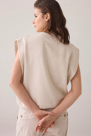 Sleeveless Embellished Sweatshirt in Pebble Beige