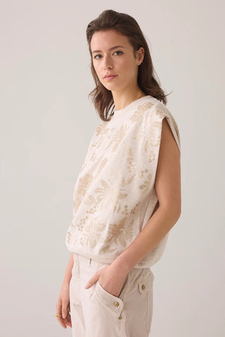 Sleeveless Embellished Sweatshirt in Pebble Beige