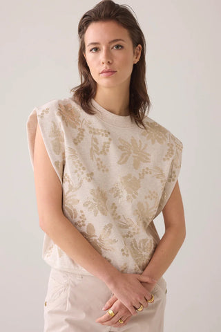 Sleeveless Embellished Sweatshirt in Pebble Beige
