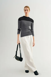 Wool Blend Striped Sweater in Black